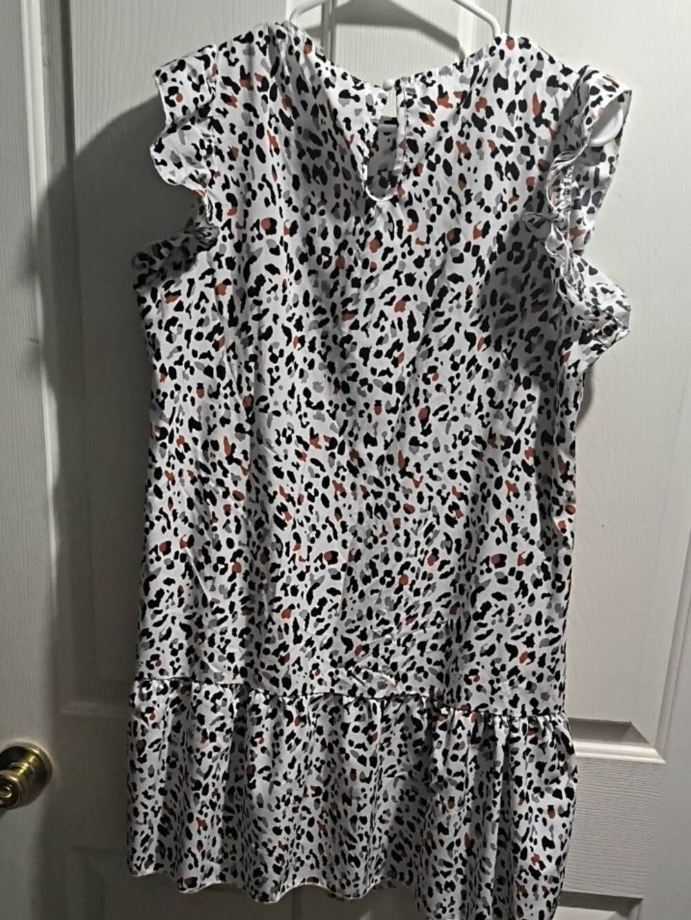 White Animal-Print Ruffle Sleeve Dress - Picture 2 of 3